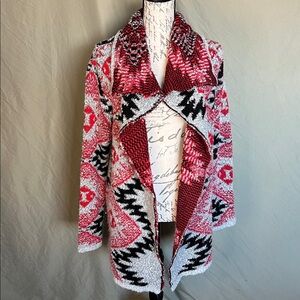 Woven Heart Southwestern open Cardigan Sweater red gray black XL